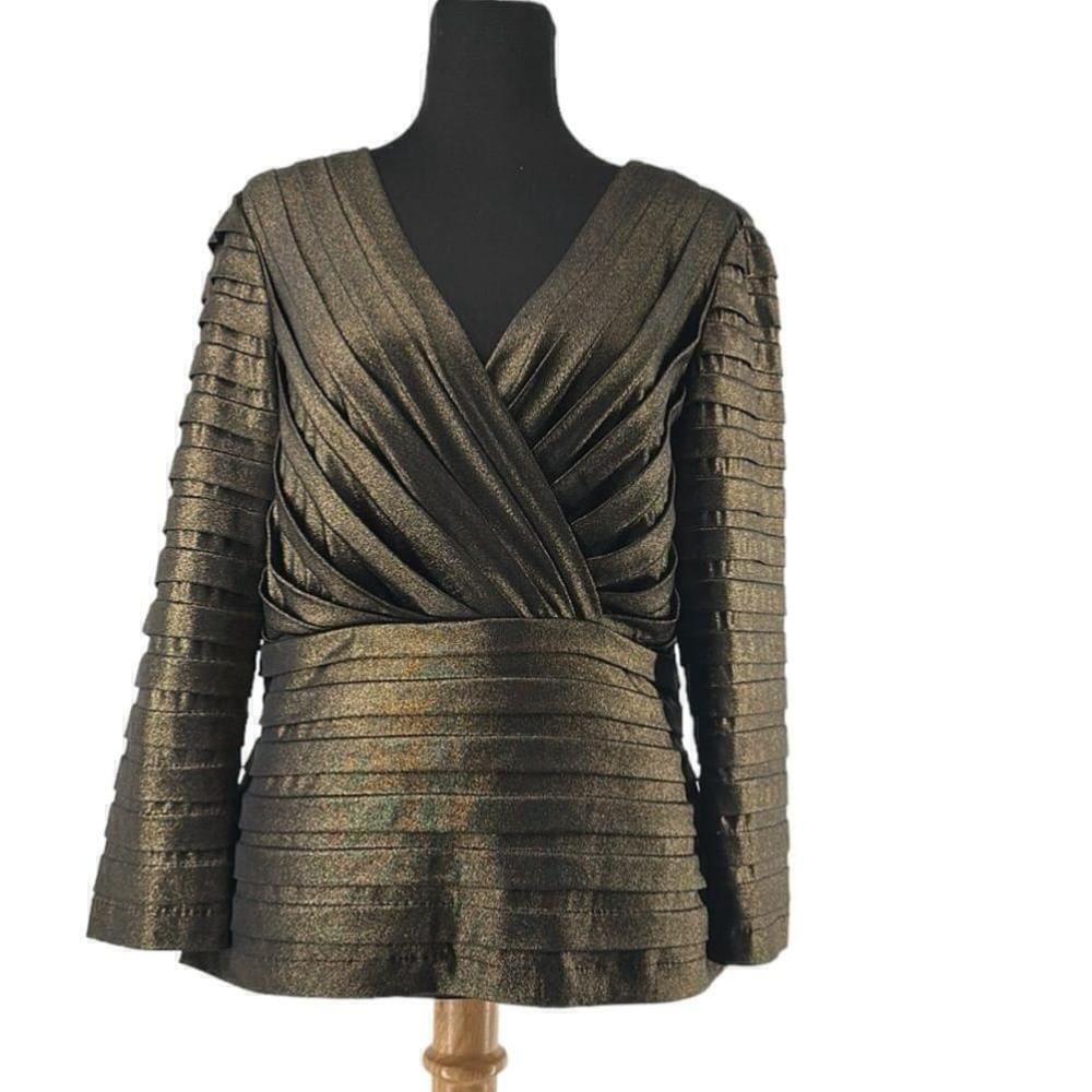 Tadashi Gold Evening Top V neck 3/4 Sleeve figure flattering event sz XL